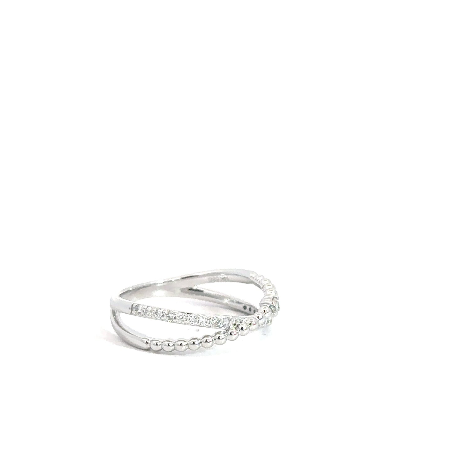 14k White Gold Diamond Beaded & Diamond Band .19cttw