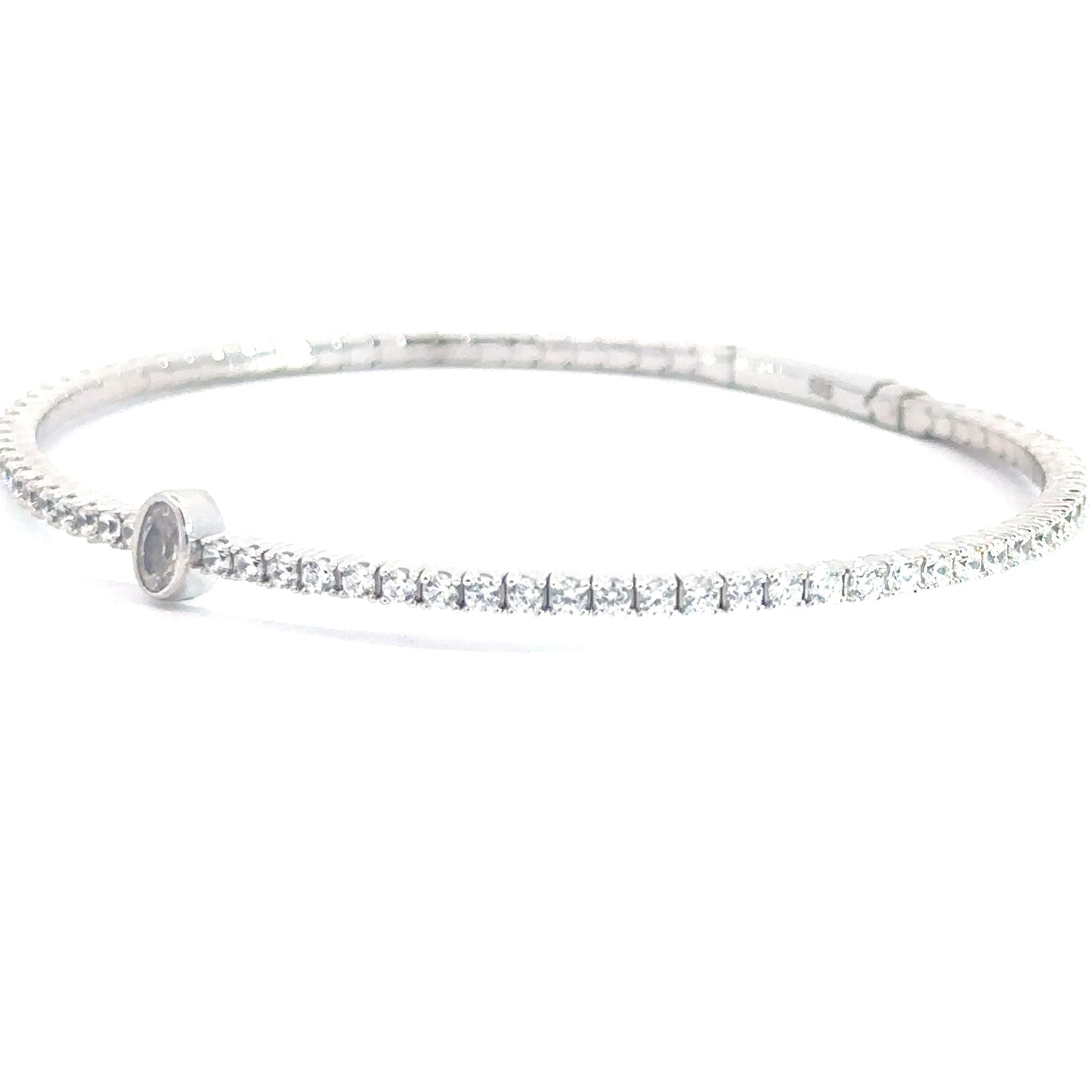 Sterling Silver Cz Oval Flex Bangle