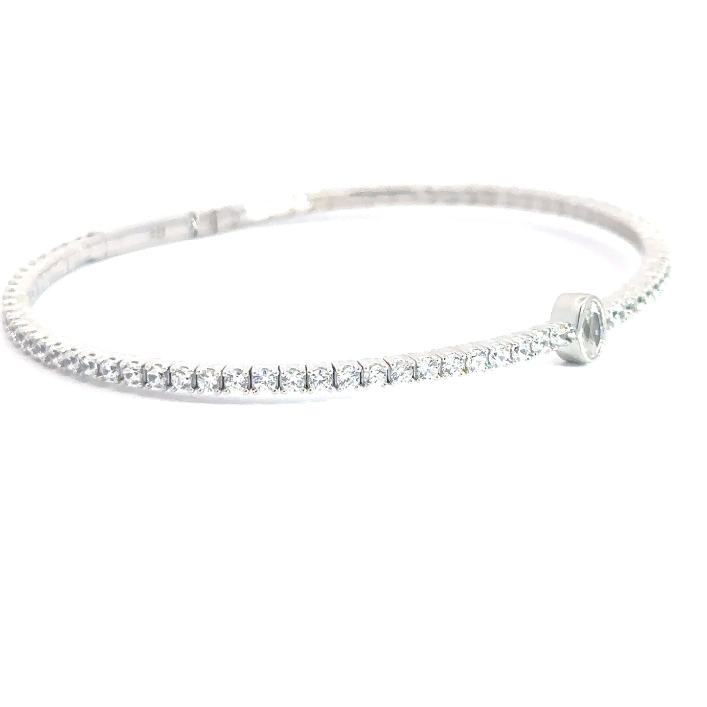 Sterling Silver Cz Oval Flex Bangle