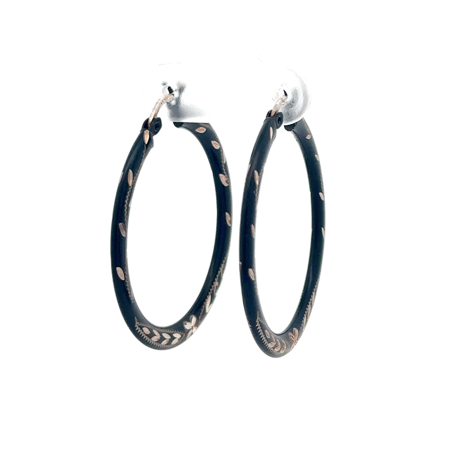 Sterling Silver Black Diamond Cut Hoops