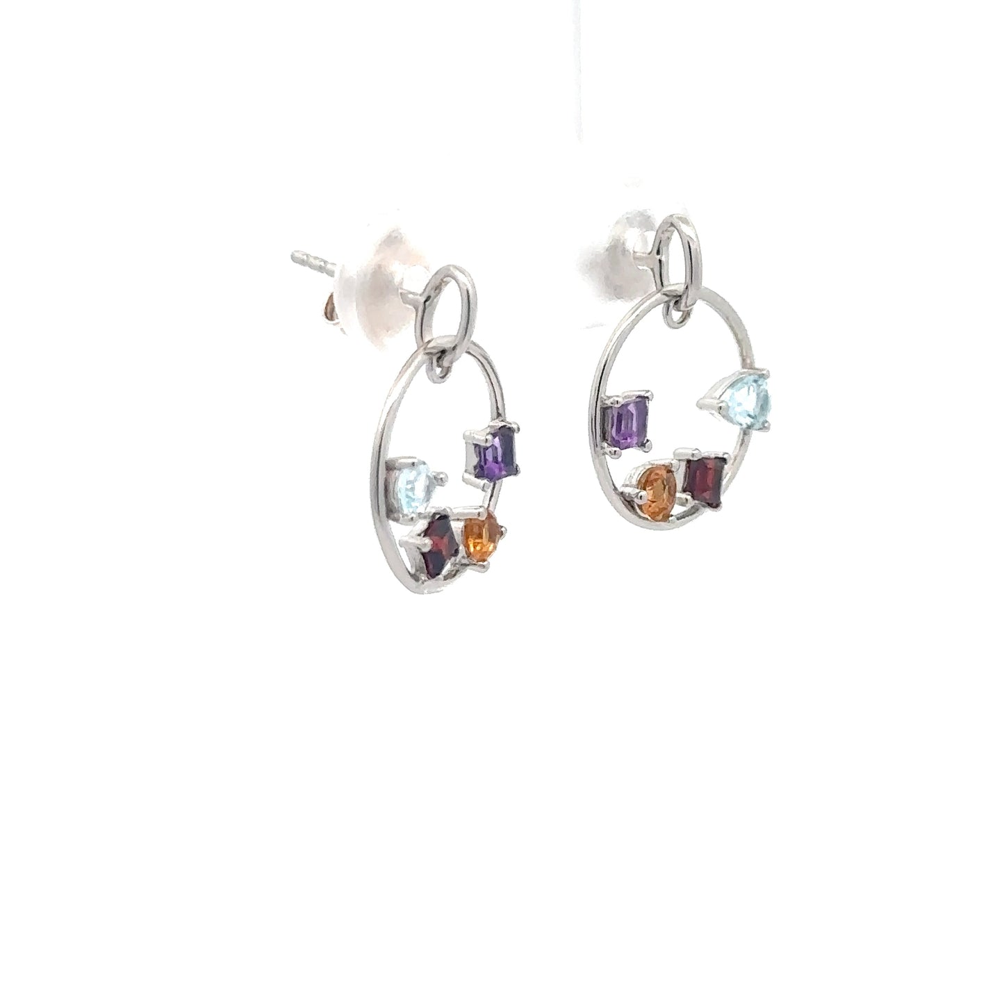 Sterling Silver Circle Gemstone Earrings