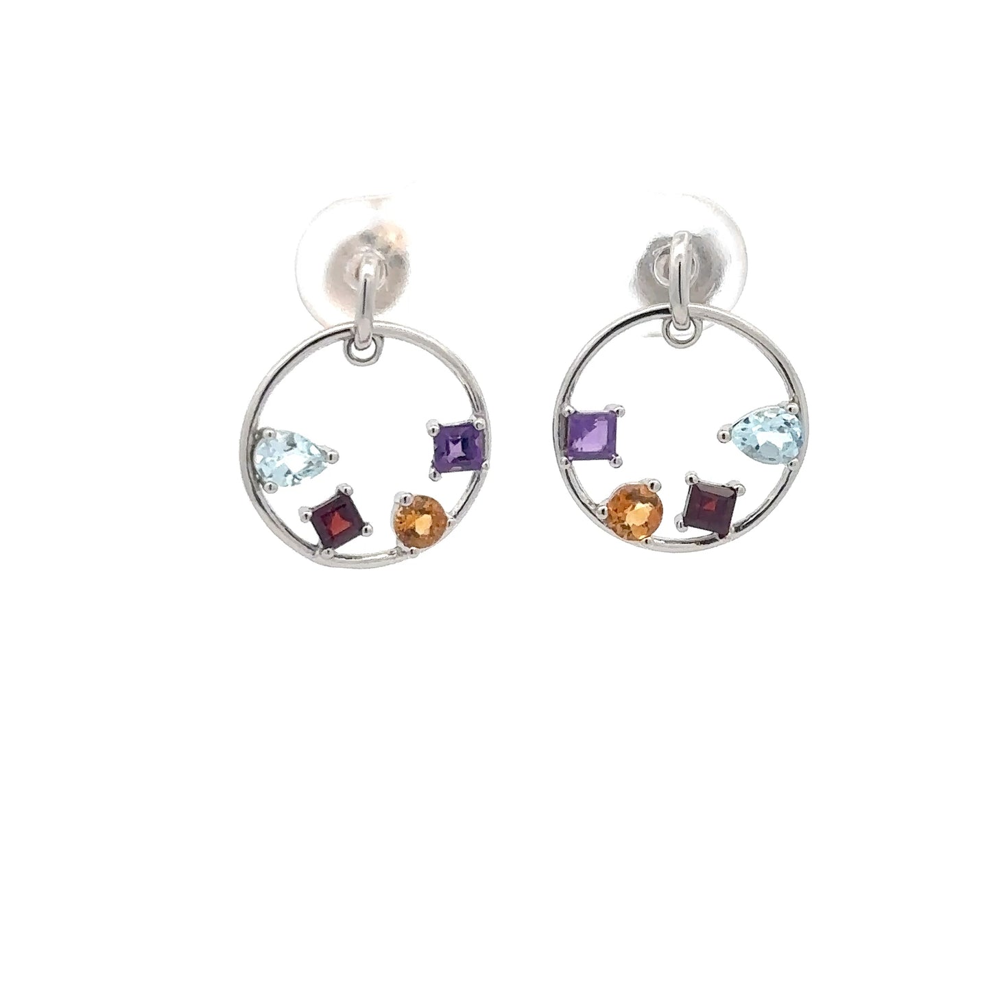 Sterling Silver Circle Gemstone Earrings