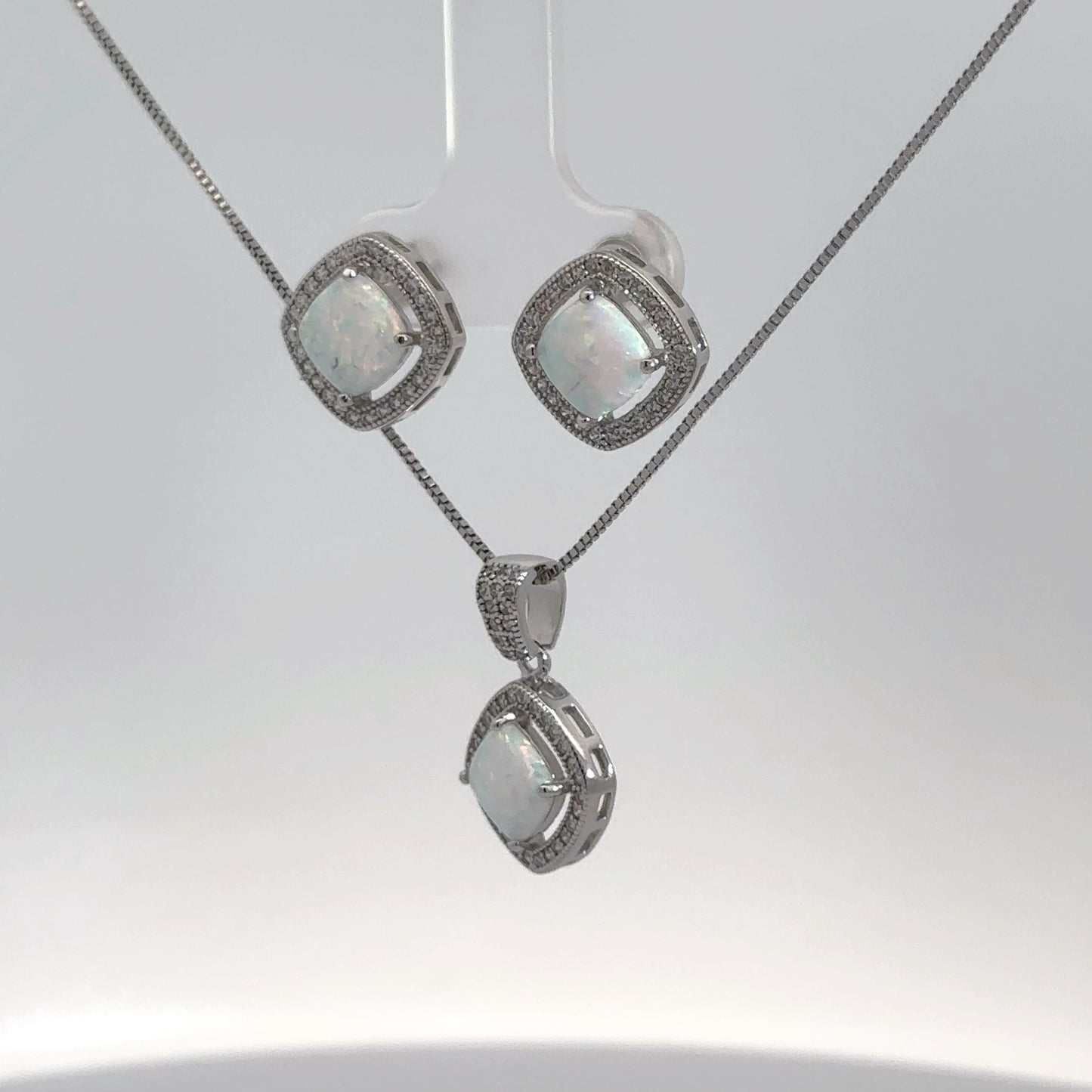 Sterling Silver Opal Earring & Pendant Set