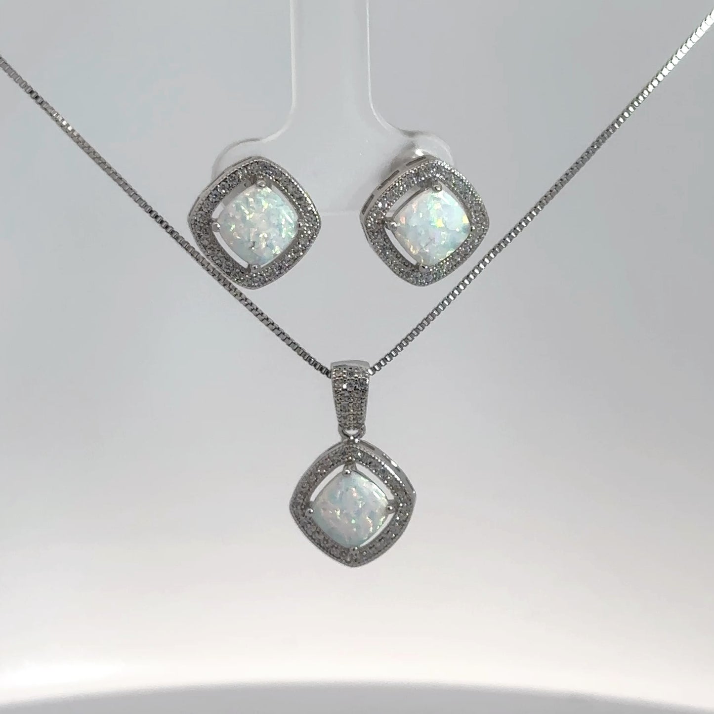 Sterling Silver Opal Earring & Pendant Set