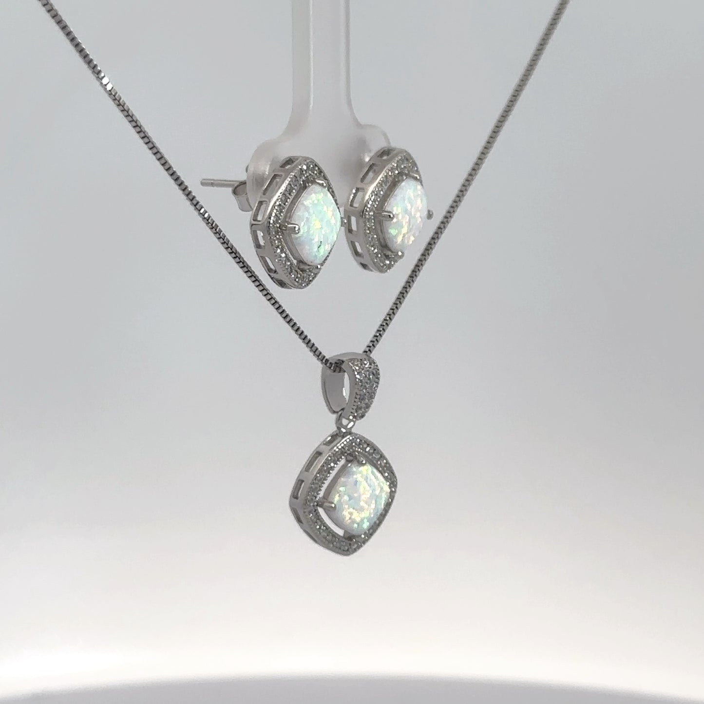 Sterling Silver Opal Earring & Pendant Set