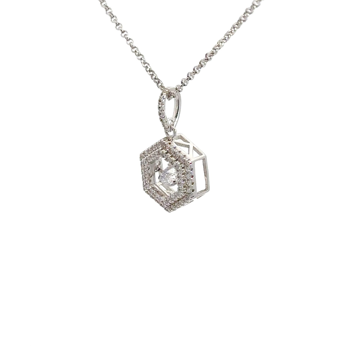 Sterling Silver Cubic Zirconia Heartbeat Pendant