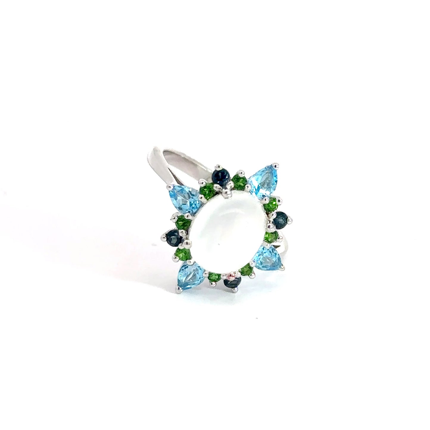 Sterling Silver Moonstone & Colored Stone Ring
