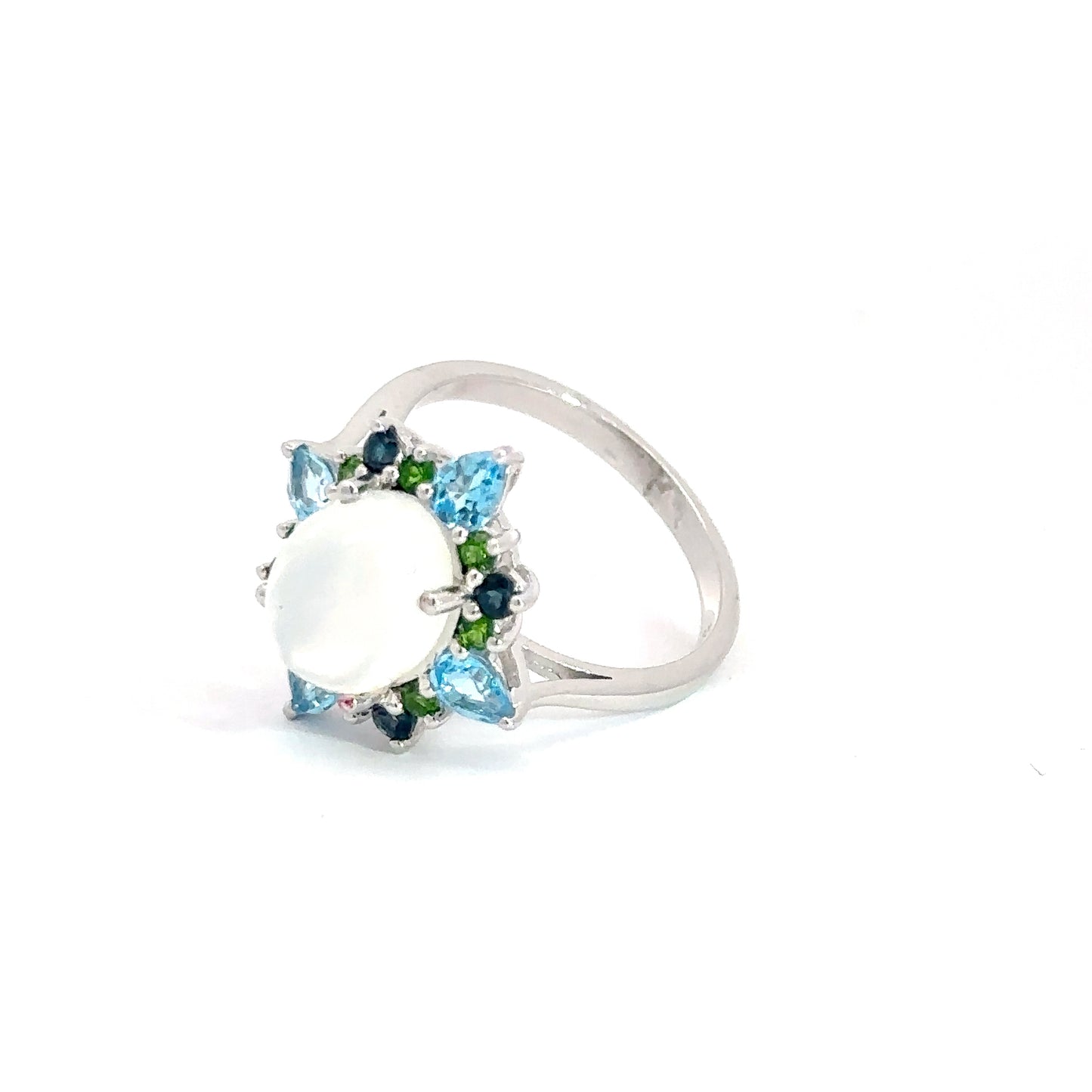 Sterling Silver Moonstone & Colored Stone Ring