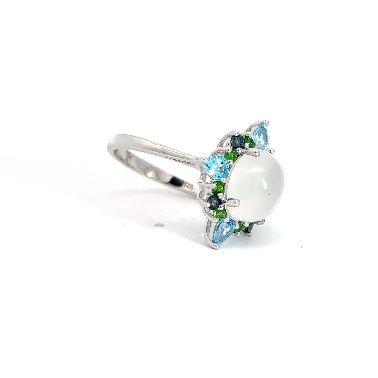 Sterling Silver Moonstone & Colored Stone Ring
