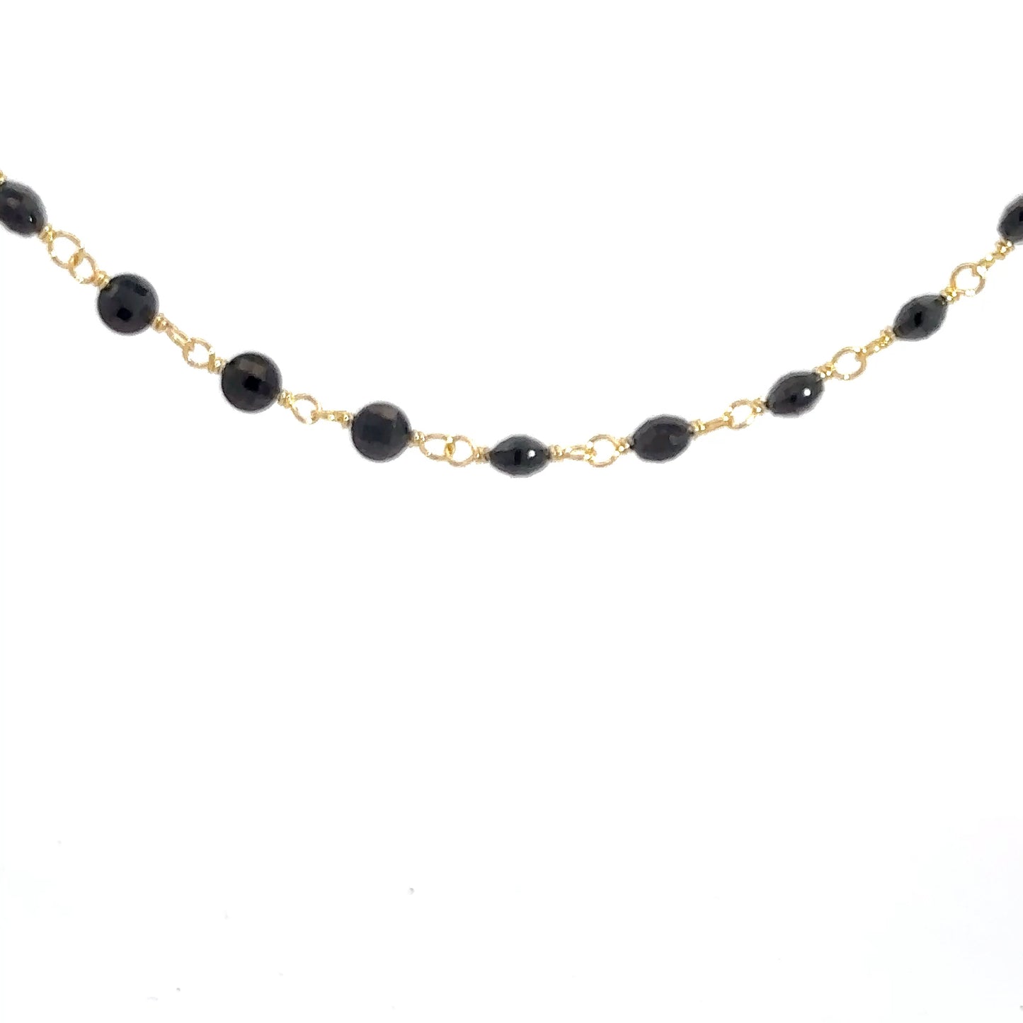 Yellow Gold Plated Black Labradorite Beaded Necklace 18"
