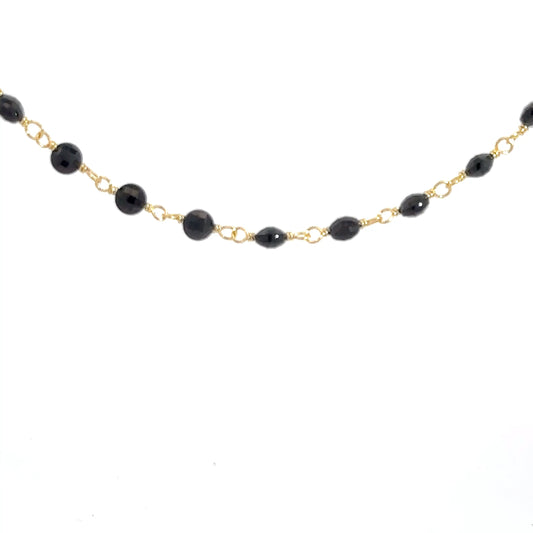 Yellow Gold Plated Black Labradorite Beaded Necklace 18"