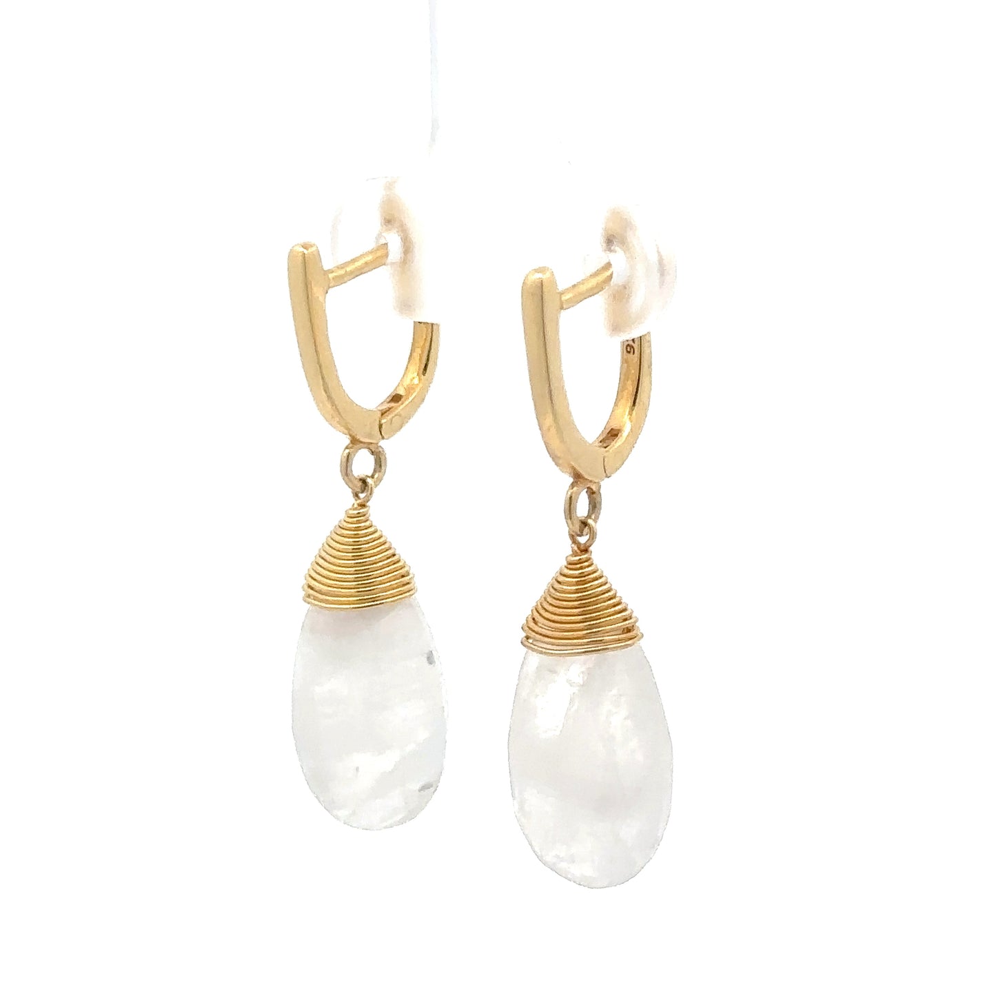 Yellow Gold Plated Moonstone Dangle Earrings