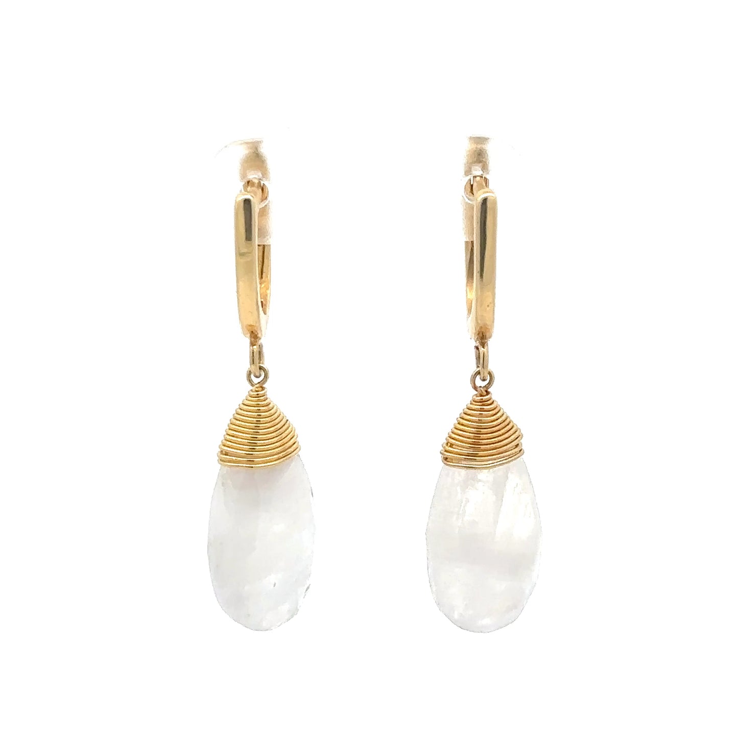 Yellow Gold Plated Moonstone Dangle Earrings