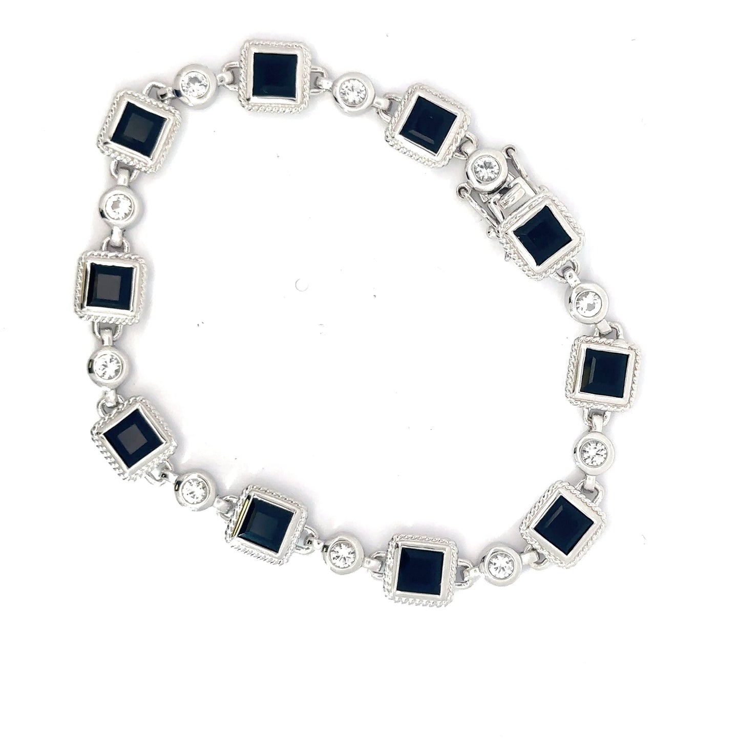 Sterling Silver White Topaz & Black Onyx Bracelet