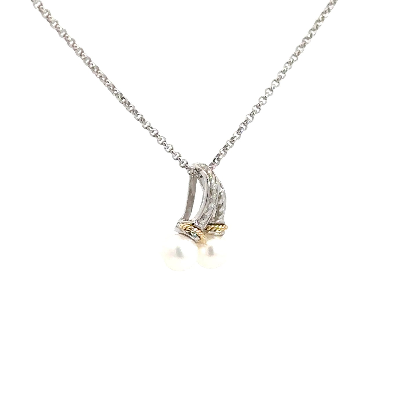 Sterling Silver & 18k Yellow Gold Pearl Necklace