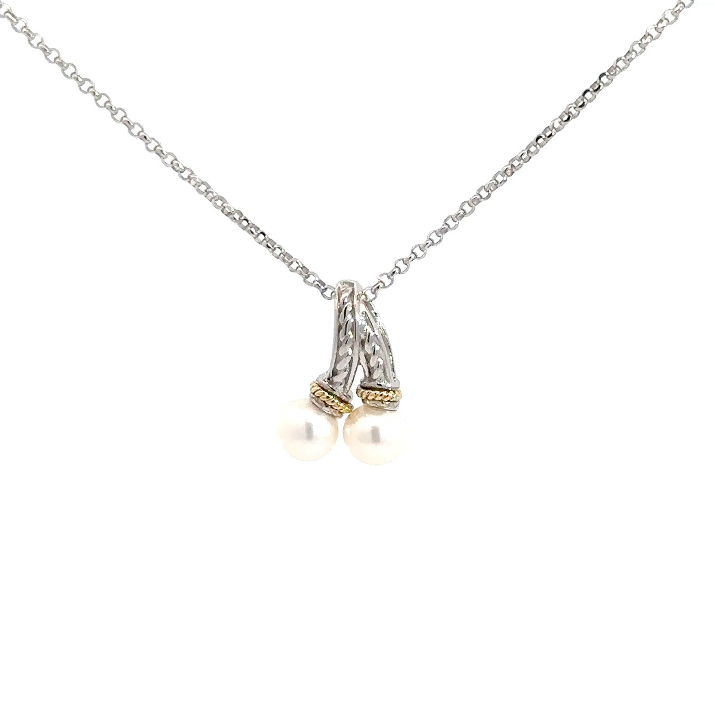 Sterling Silver & 18k Yellow Gold Pearl Necklace