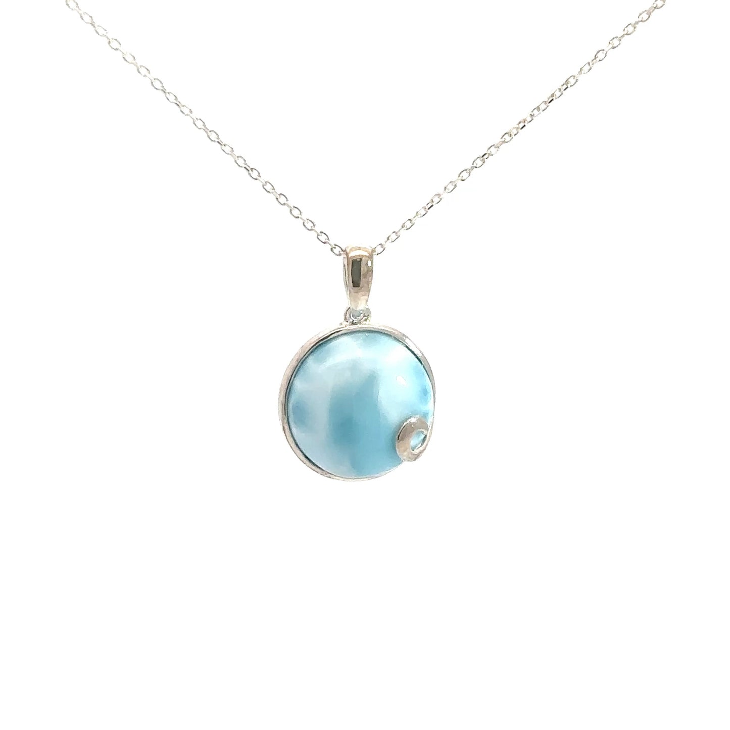 Sterling Silver Round Larimar Pendant