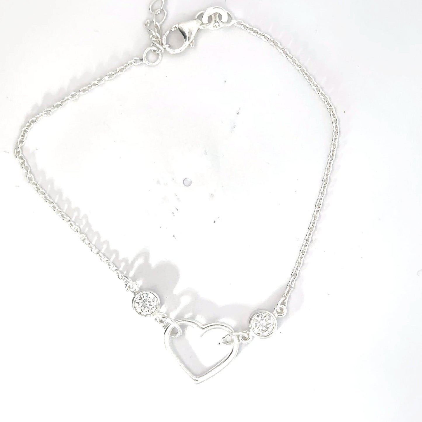 Sterling Silver Heart Bracelet with Cubic Zirconias