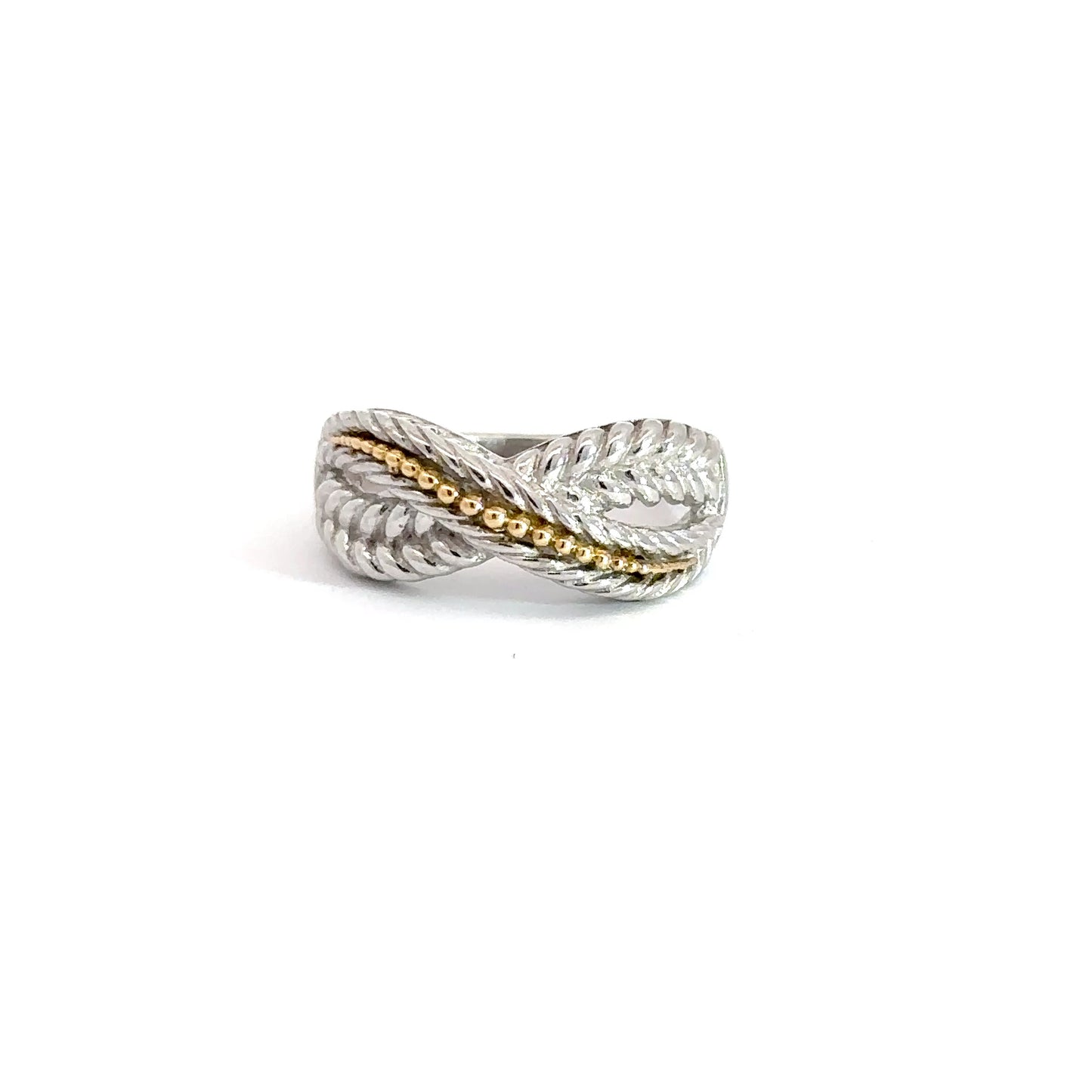 Sterling Silver & 18k Yellow Gold Beaded Ring