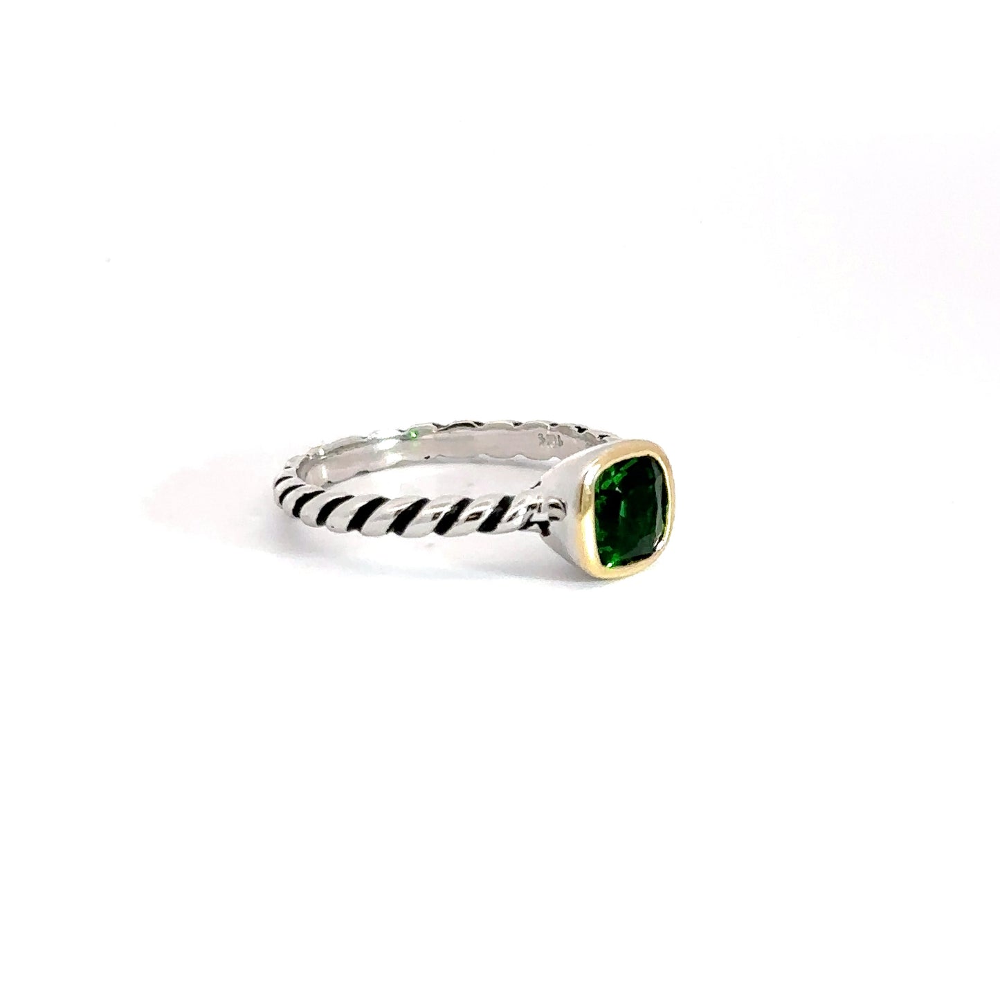 Sterling Silver& Yellow Gold Plated Created Emerald Ring