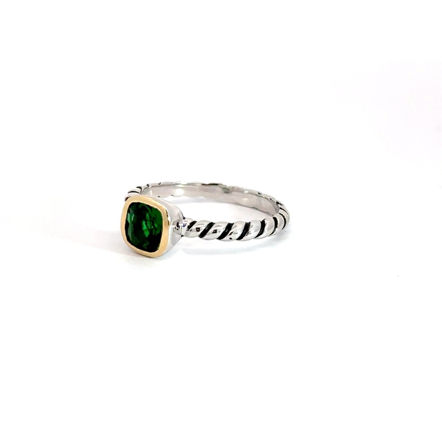 Sterling Silver& Yellow Gold Plated Created Emerald Ring