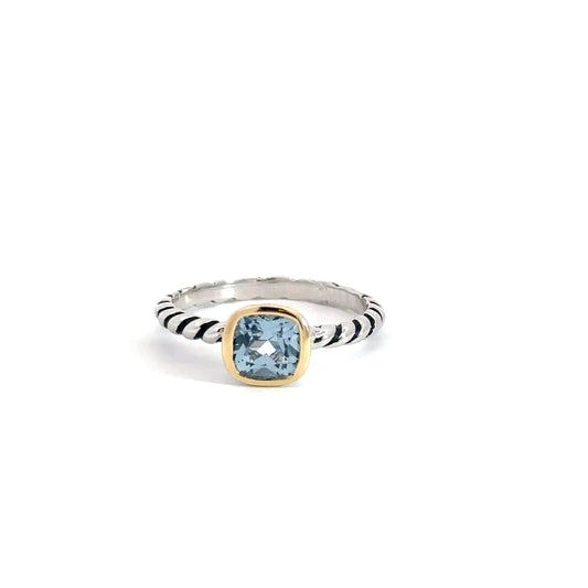 Sterling Silver& Yellow Gold Plated Aquamarine Ring