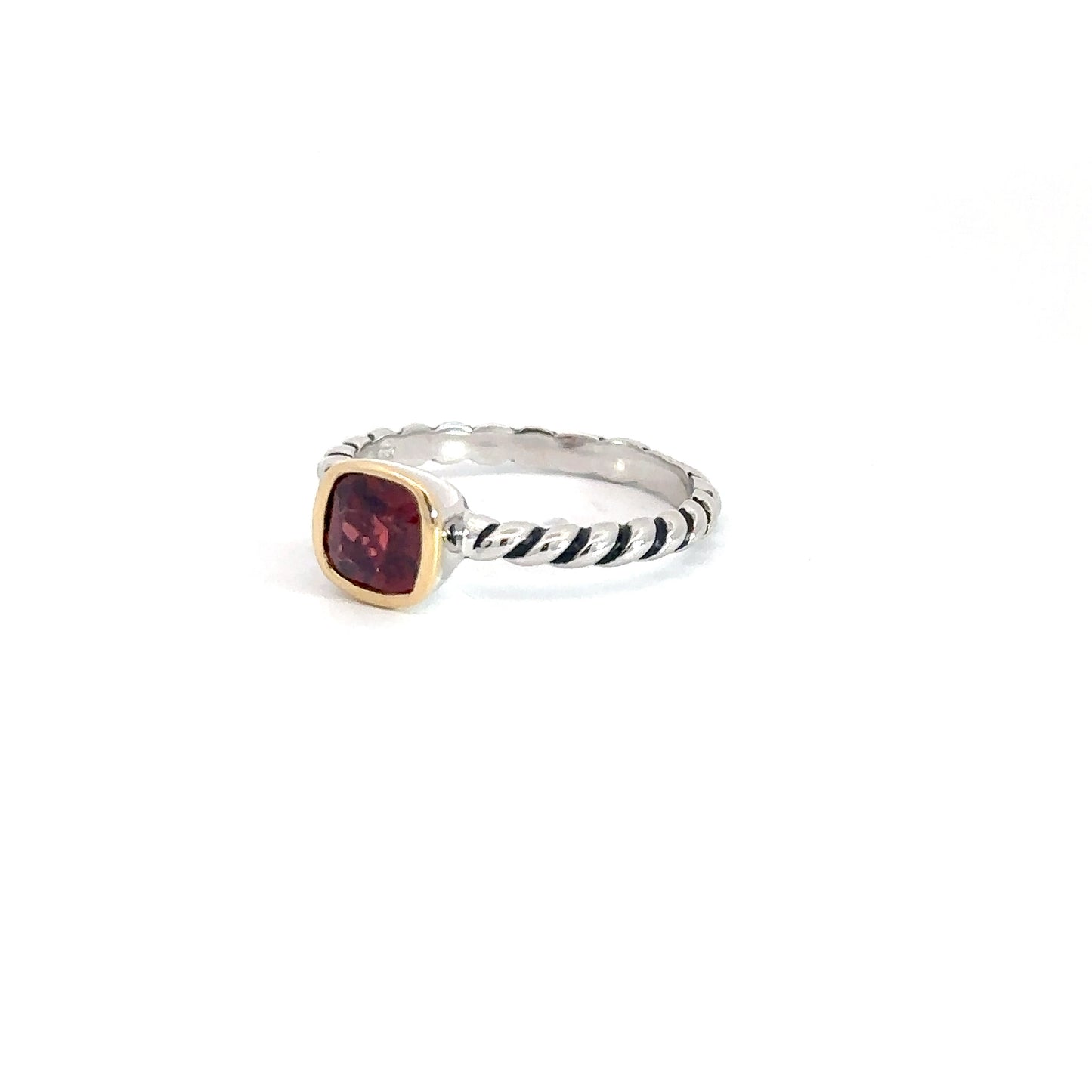 Sterling Silver& Yellow Gold Plated Created Garnet Ring