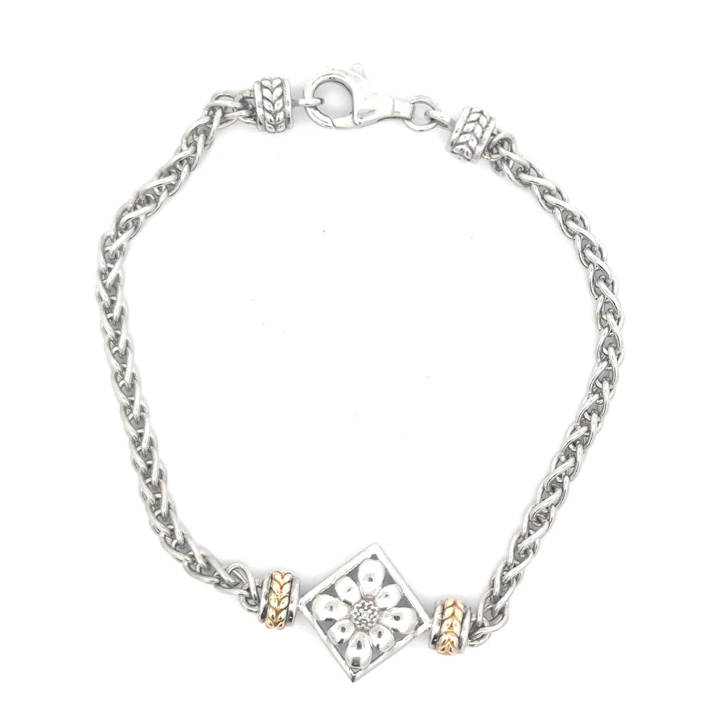 Sterling Silver& Yellow Gold Designed Bracelet