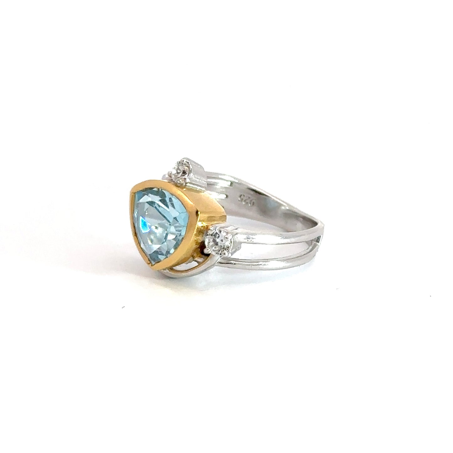 Two Toned Sterling Silver Blue & White Topaz Ring