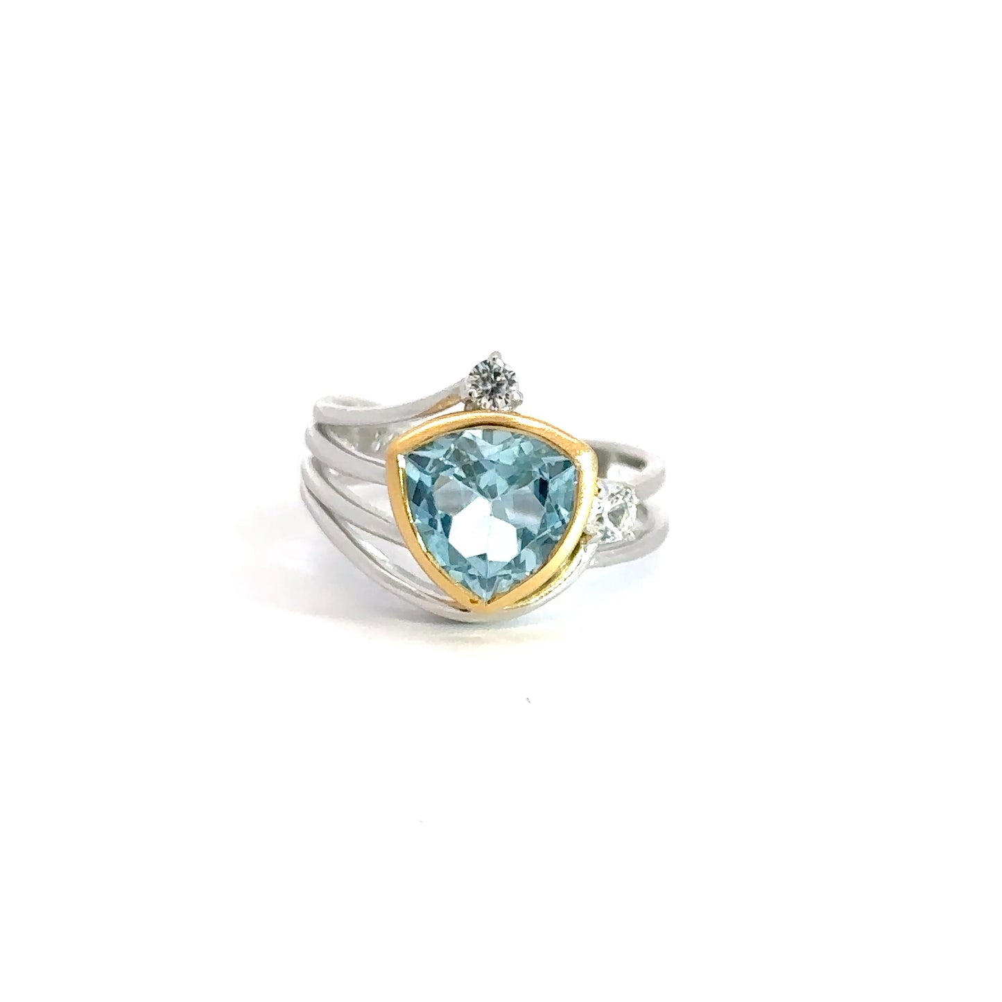 Two Toned Sterling Silver Blue & White Topaz Ring