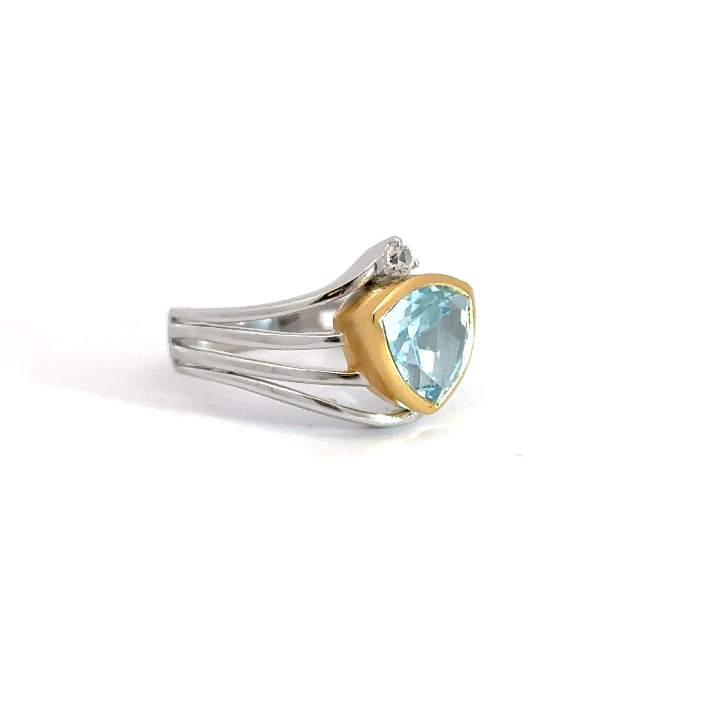 Two Toned Sterling Silver Blue & White Topaz Ring