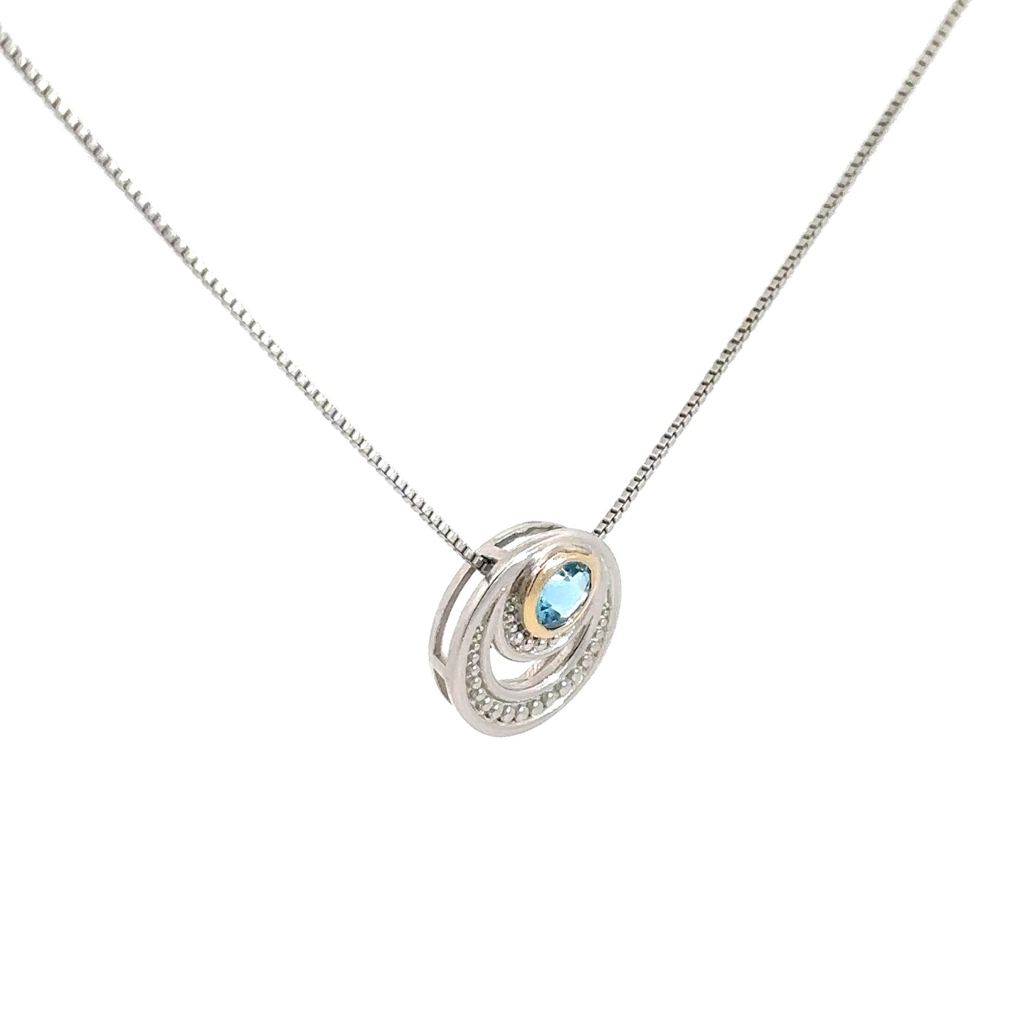 Sterling Silver 18k Yellow Gold Blue Topaz Pendant