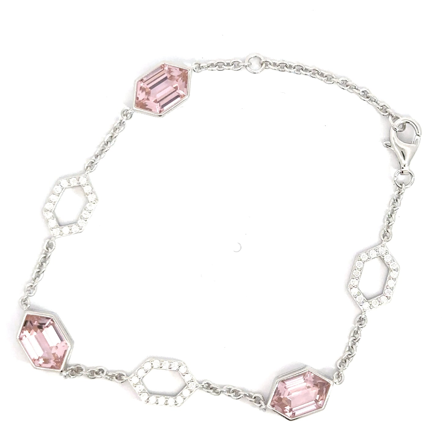 Sterling Silver Morganite& Cubic Zirconia Bracelet