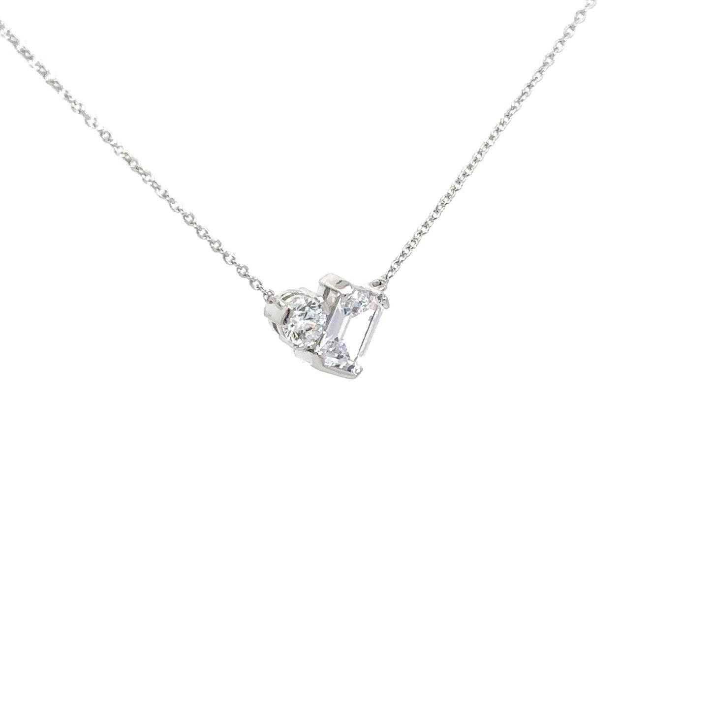 Sterling Silver Emerald Cut/ Round Cut Cubic Zirconia Pendant
