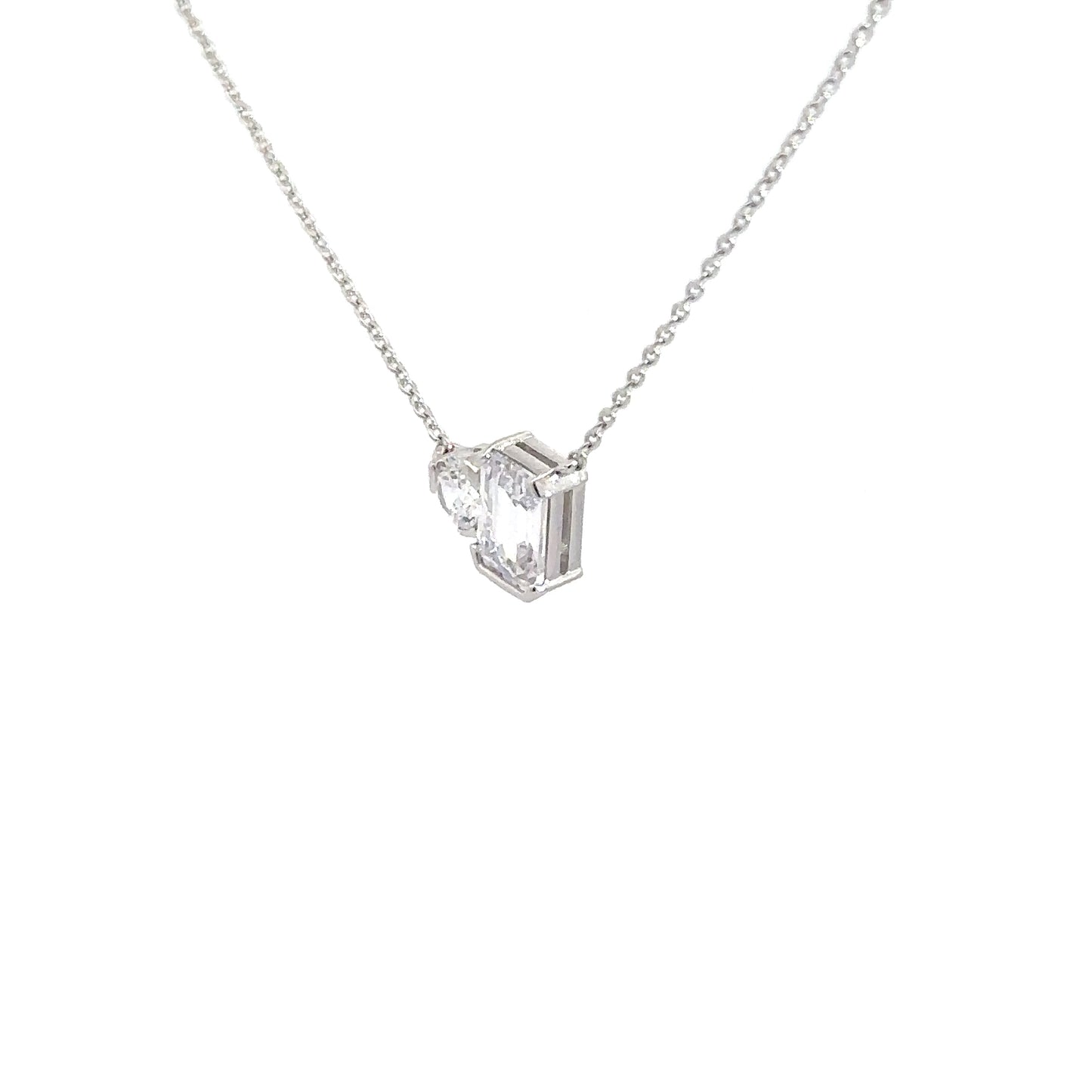 Sterling Silver Emerald Cut/ Round Cut Cubic Zirconia Pendant