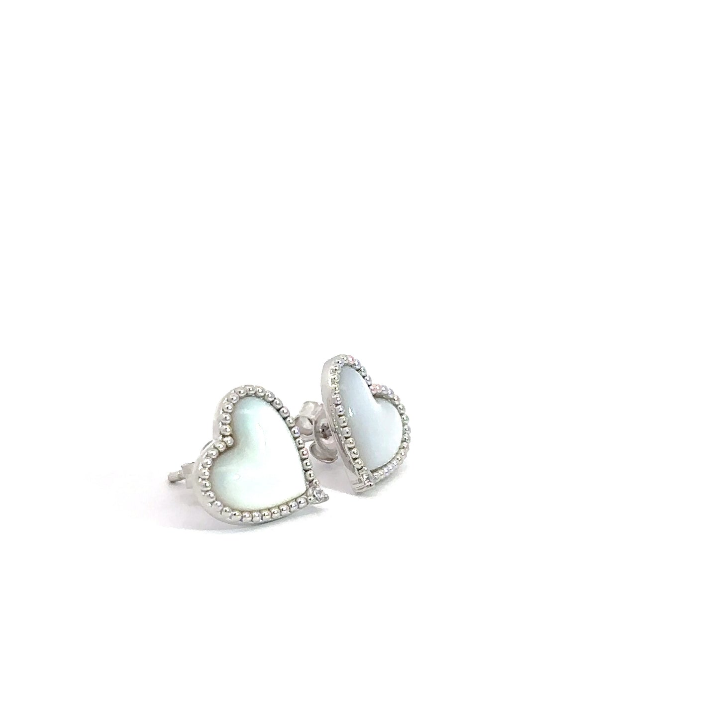 Sterling SIlver Mother of Pearl & Cubic Zirconia Heart Earrings