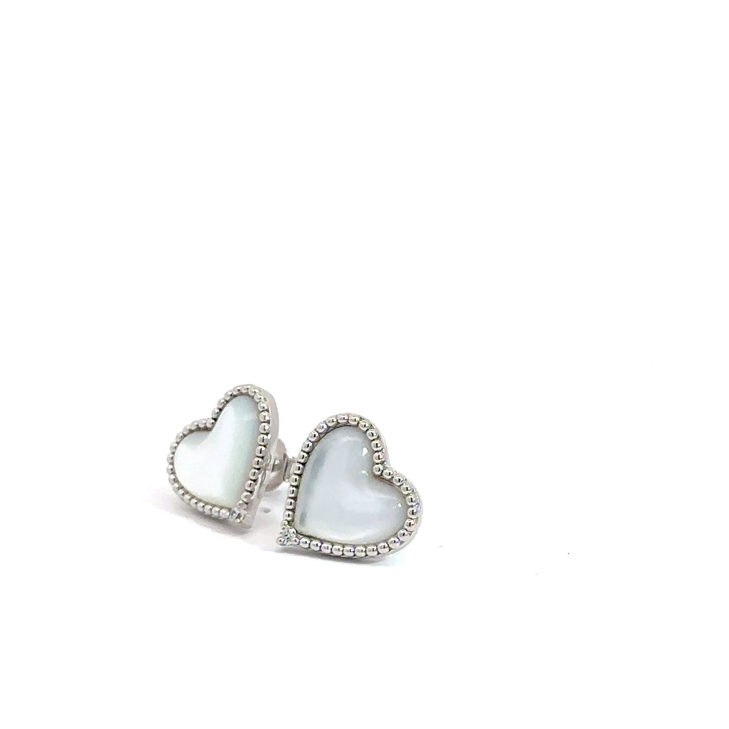 Sterling SIlver Mother of Pearl & Cubic Zirconia Heart Earrings