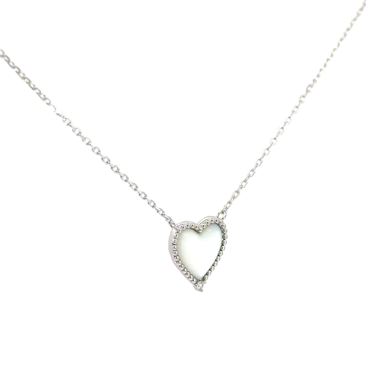 Sterling Silver Mother of Pearl & Cubic Zirconia Heart Pendant