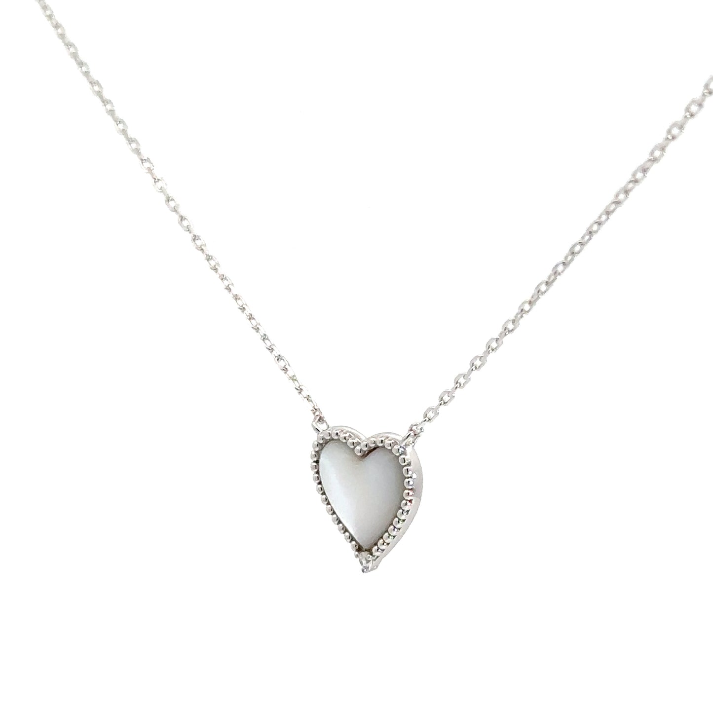Sterling Silver Mother of Pearl & Cubic Zirconia Heart Pendant