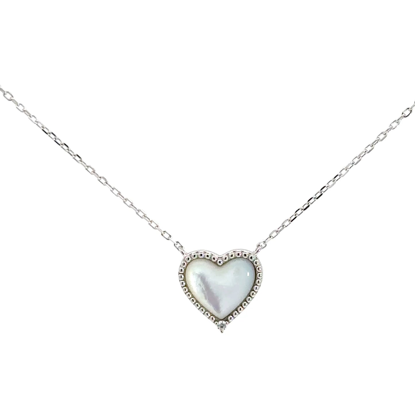 Sterling Silver Mother of Pearl & Cubic Zirconia Heart Pendant