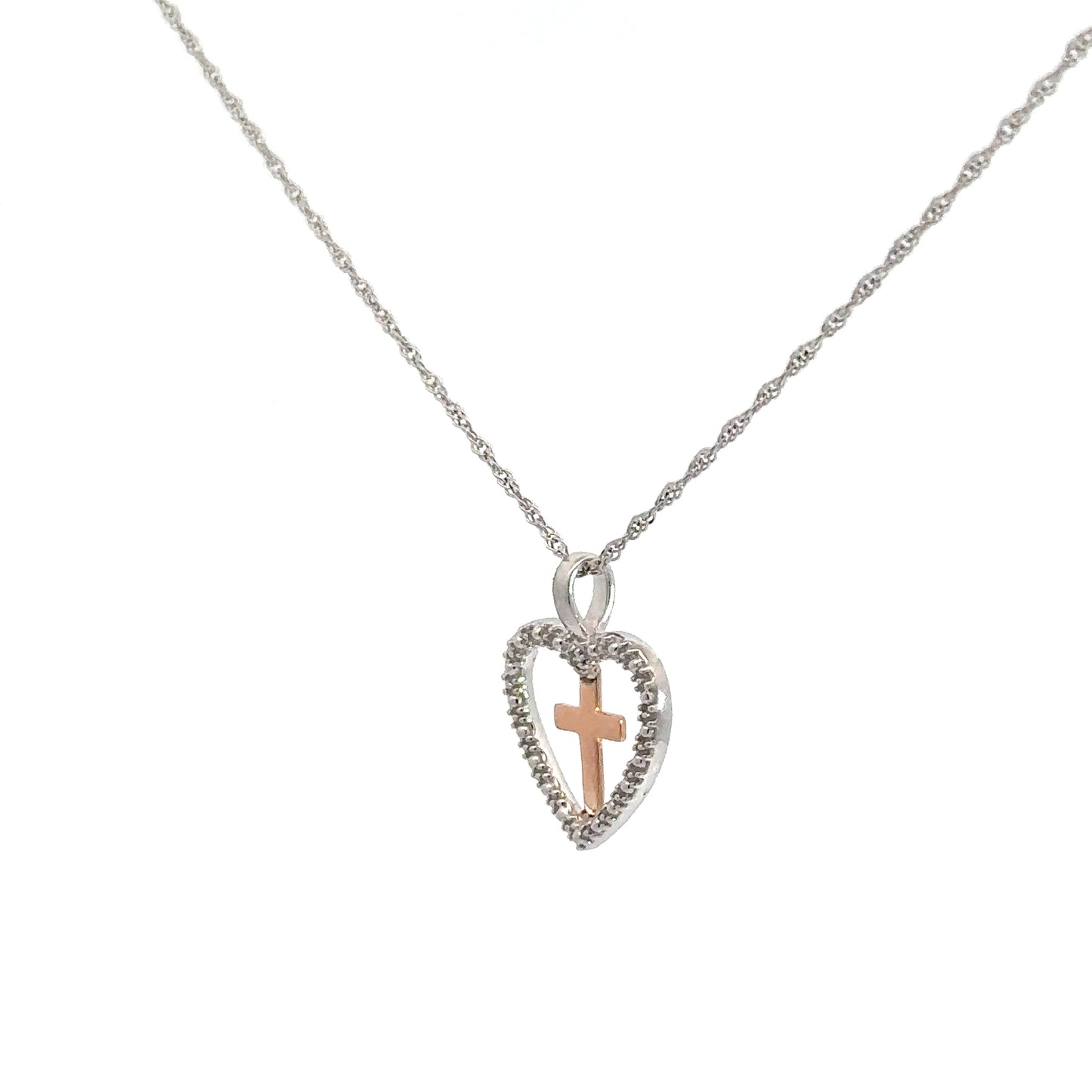 Sterling Silver & 10k Rose Gold Heart/ Cross Pendant