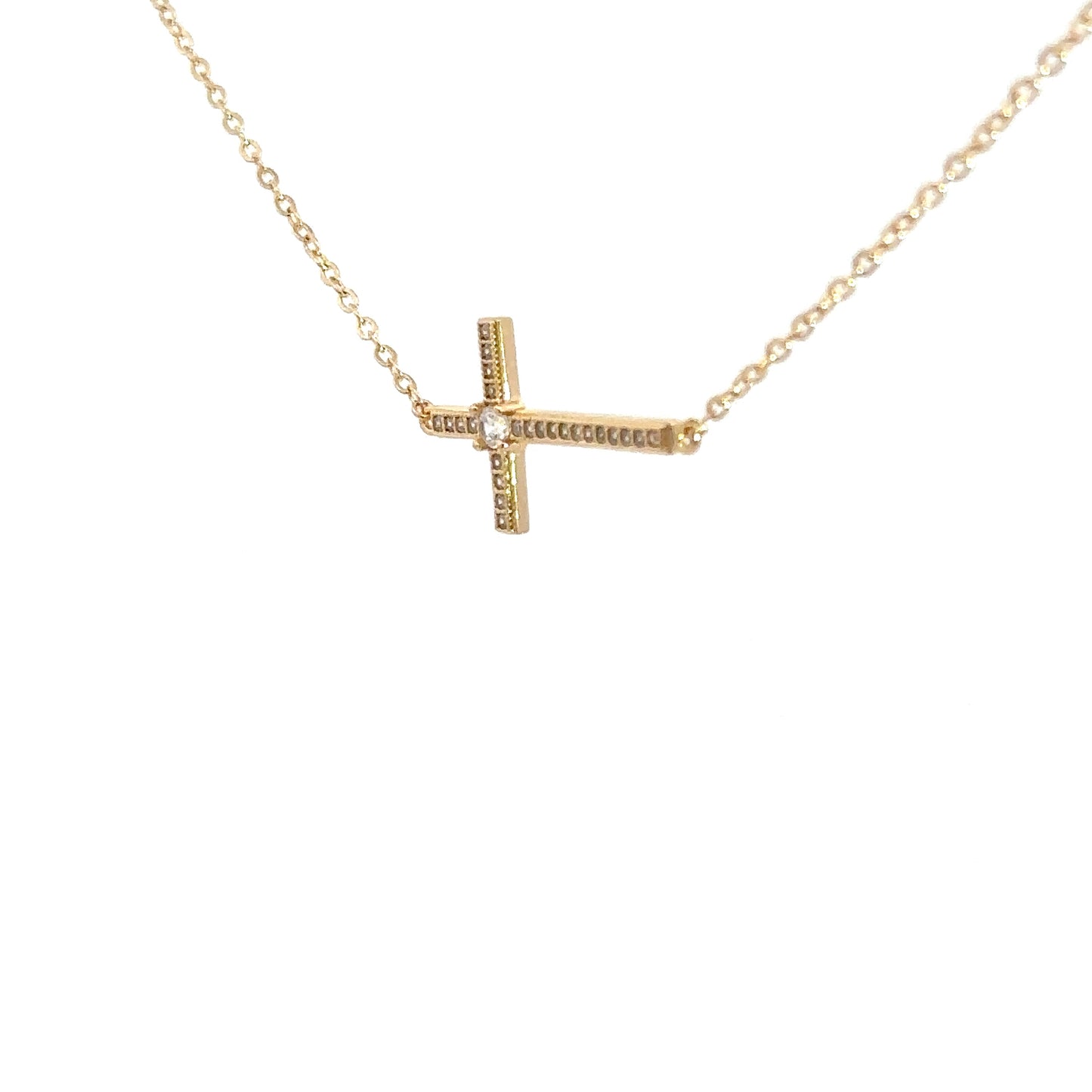 Yellow Gold Plated Simulated Diamond Cross