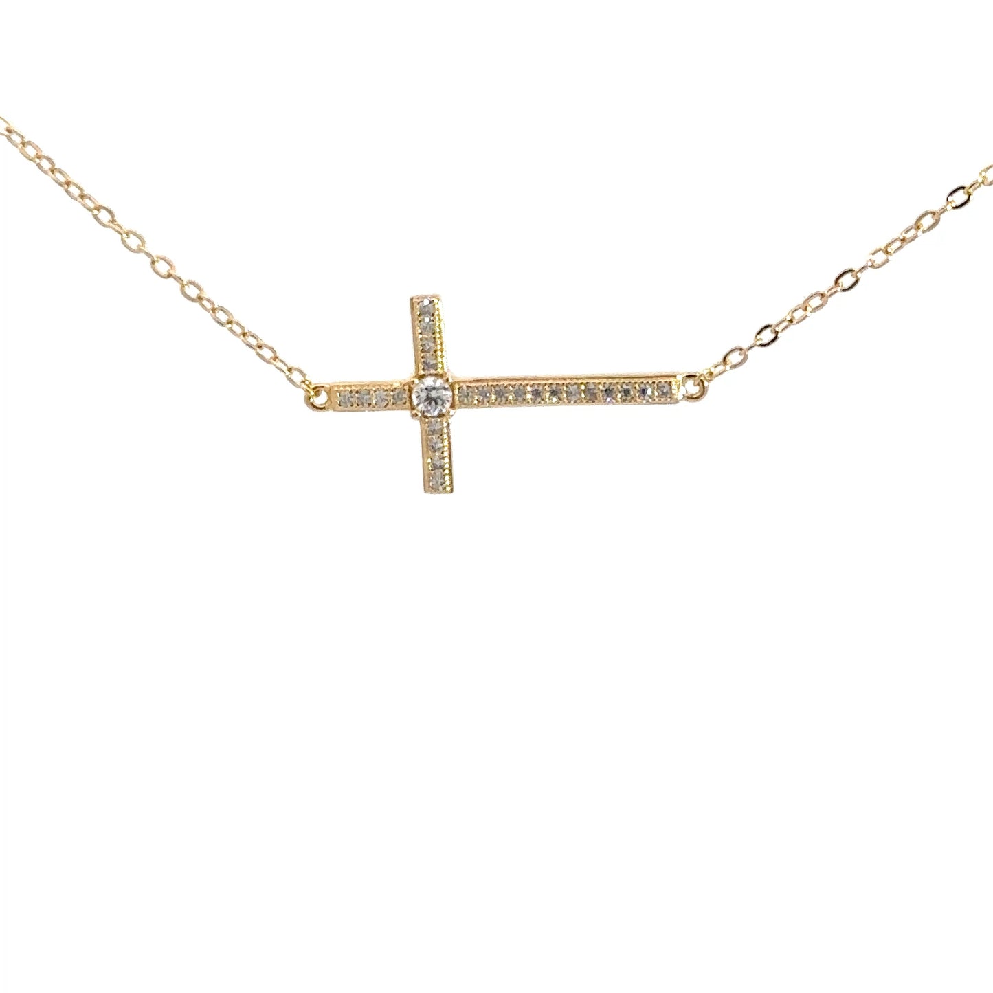 Yellow Gold Plated Simulated Diamond Cross