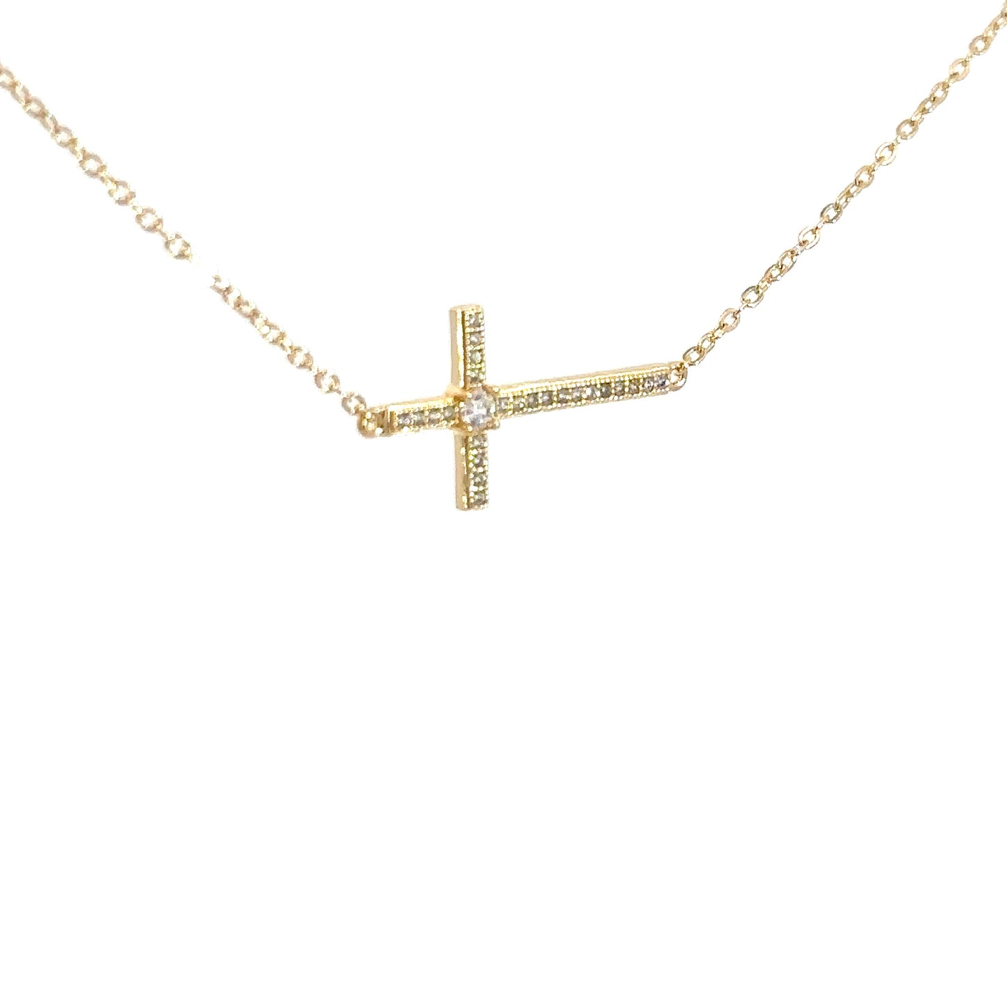 Yellow Gold Plated Simulated Diamond Cross
