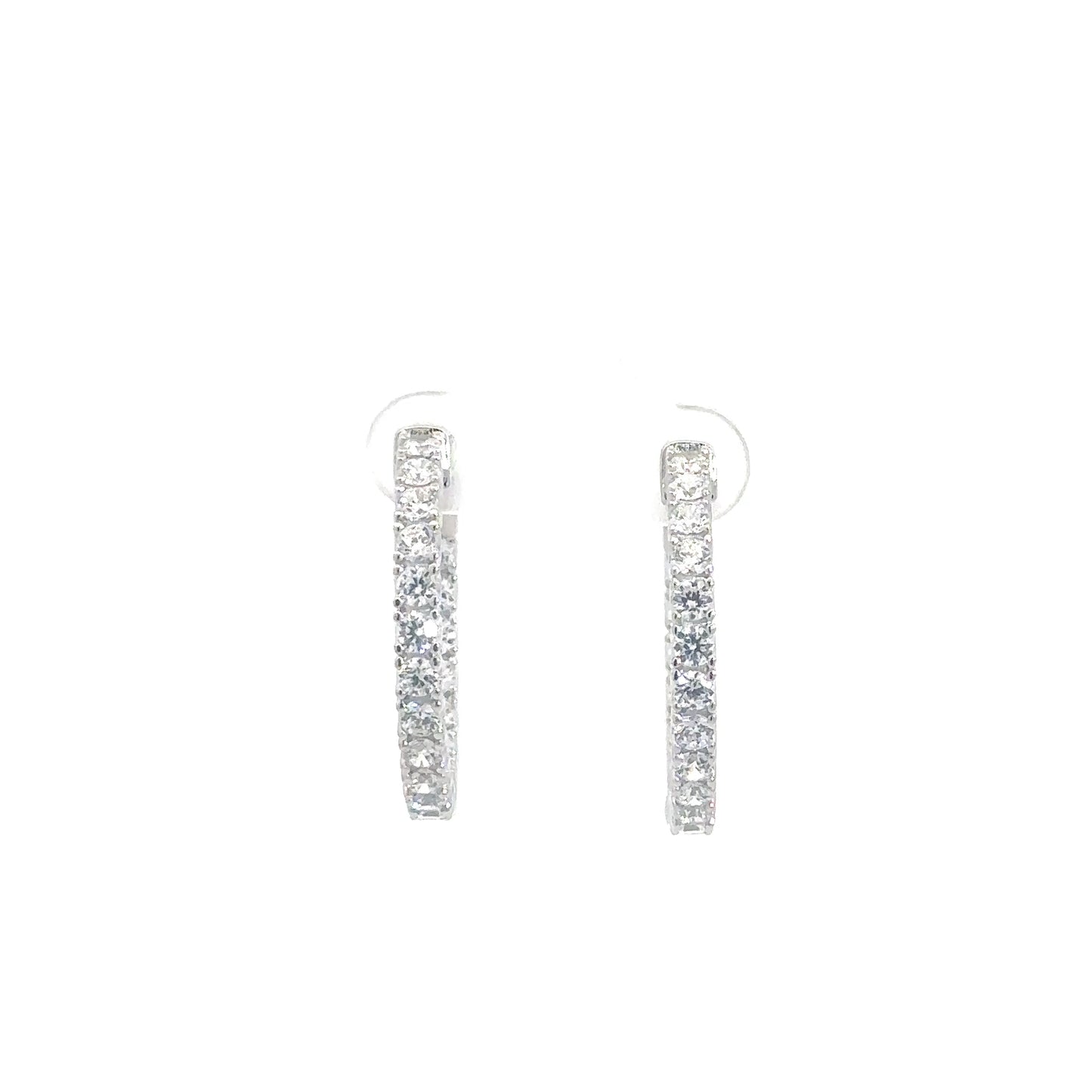 Sterling Silver Simulated Diamond In/Out Hoop