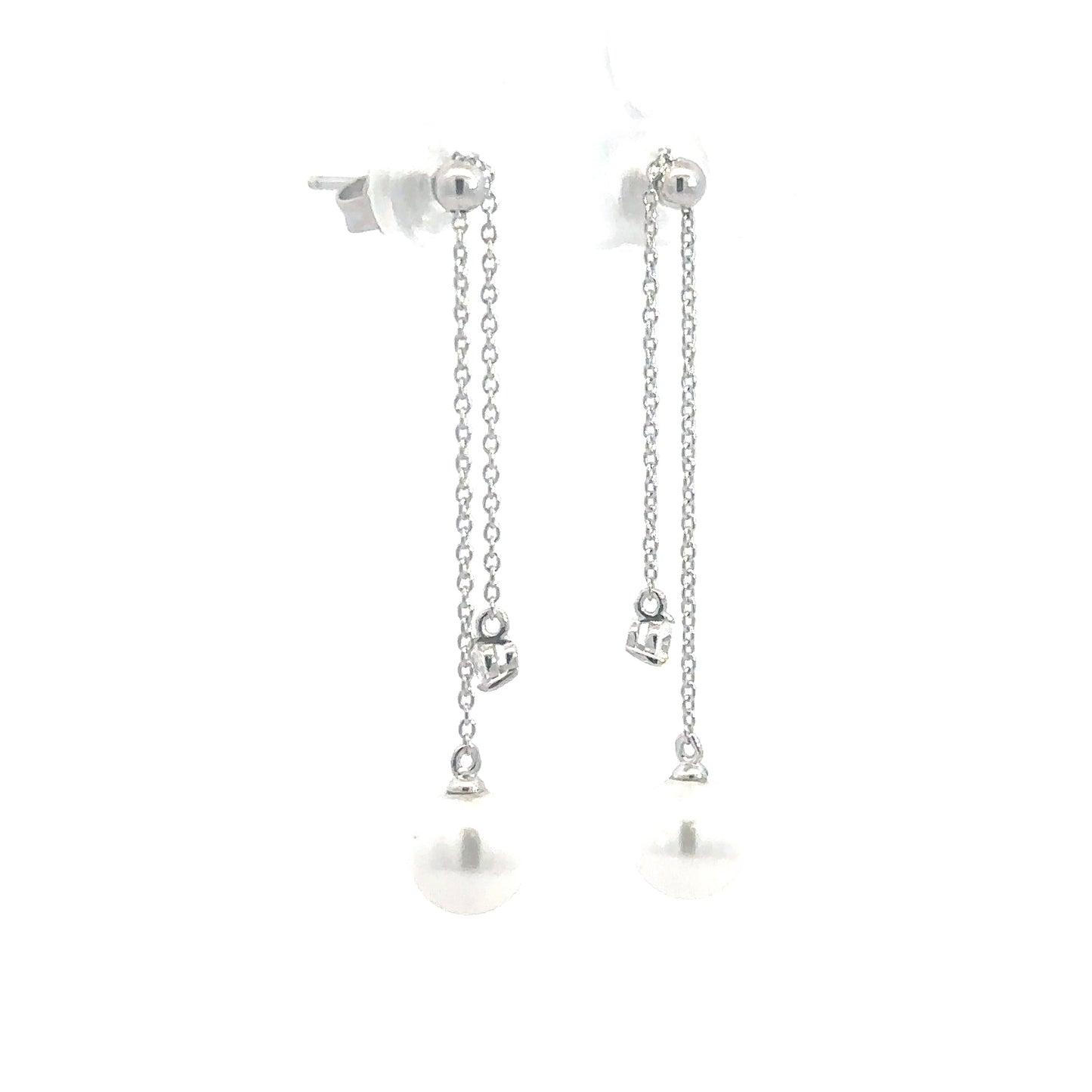 Sterling Silver Simulated Diamond & Simulated Pearl Earrings