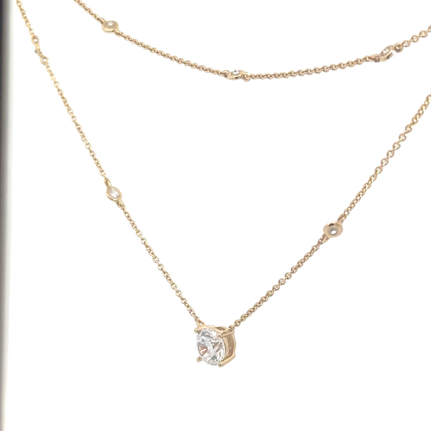 Yellow Gold Plated Stacked Necklace with Simulated Diamonds