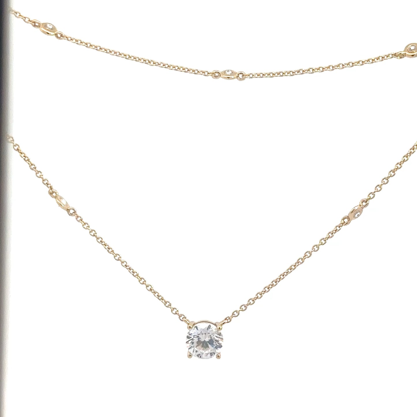 Yellow Gold Plated Stacked Necklace with Simulated Diamonds