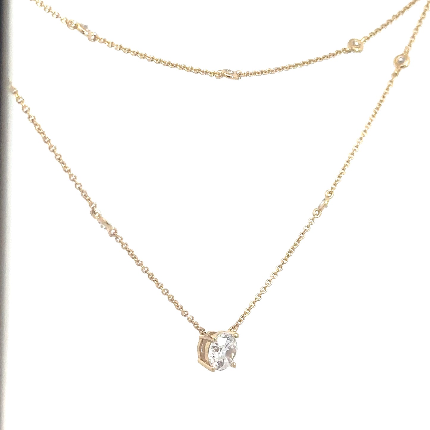 Yellow Gold Plated Stacked Necklace with Simulated Diamonds