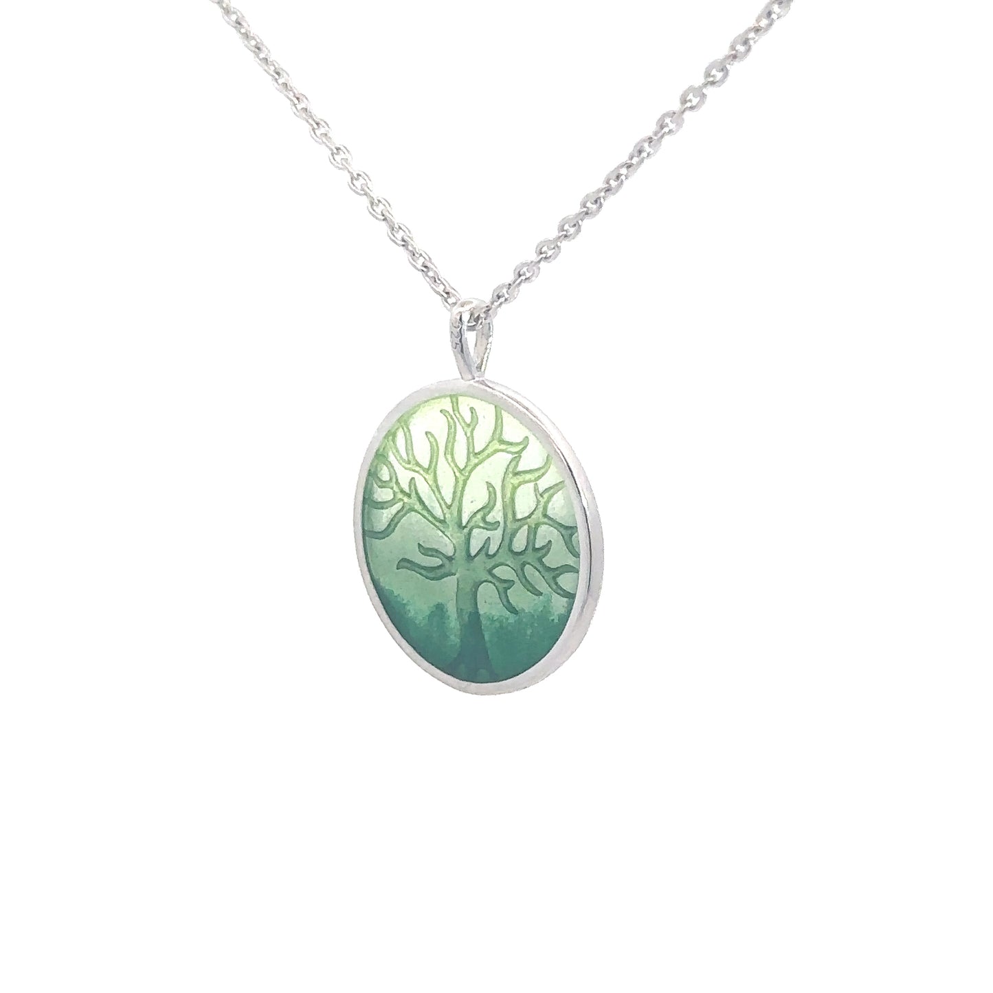 Sterling Silver Enameled Green Tree of Life Pendant